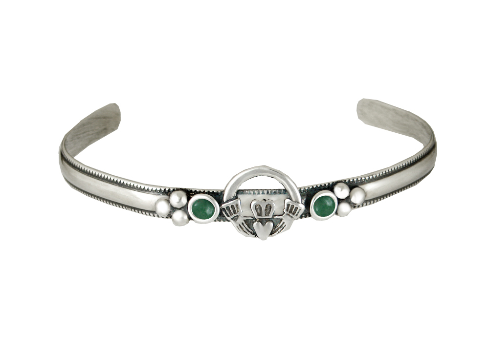 Sterling Silver Claddagh Cuff Bracelet With Jade